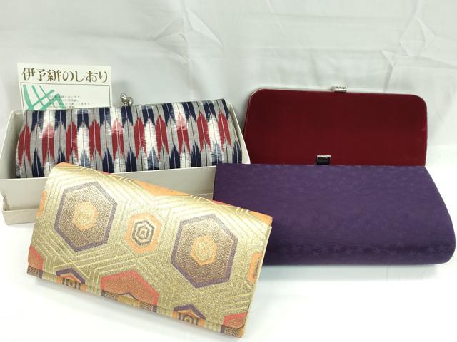 平和屋着物▼和装小物 和装バッグまとめて4点 ハンドバッグ 伊予絣 亀甲重ね入子菱 楓文 ビロード 金糸 逸品 CABD8505ju