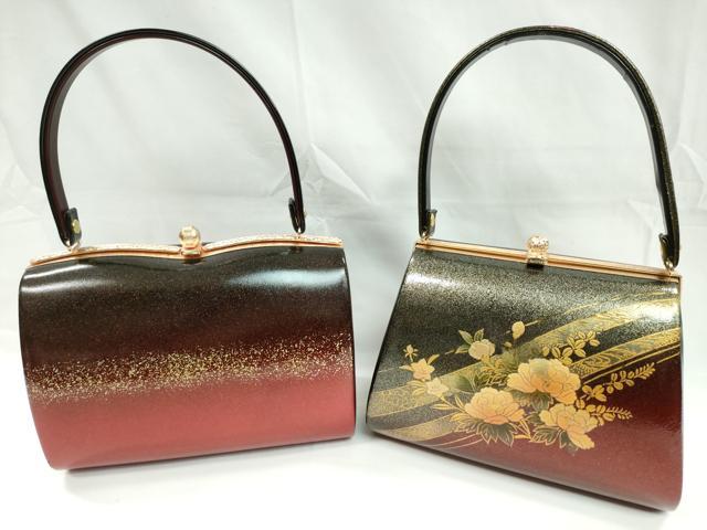 平和屋着物▼和装小物 和装バッグまとめて2点 ハンドバッグ 流水草花文 金彩 逸品 CABD8512ju