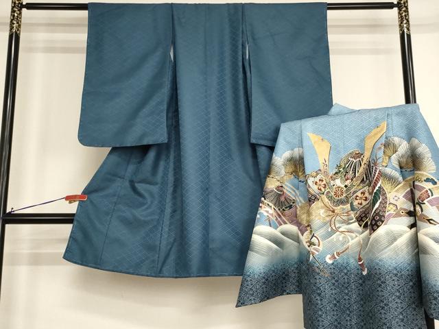 平和屋着物[]七五三　男の子　5歳　祝着・羽織セット　兜　立浪松文　暈し染め　金...