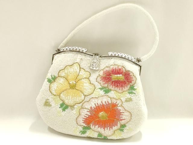平和屋着物▼和装小物 和装バッグ ハンドバッグ ビーズバッグ 花柄 椿 逸品 AABJ1144ay
