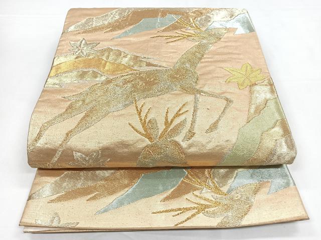 平和屋着物◎六通柄袋帯　鹿　楓　金銀糸　正絹　逸品　CABB1186nb