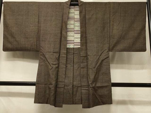 平和屋着物＃男性　本場大島紬　長羽織　幾何学文様　正絹　逸品　CABD7884in