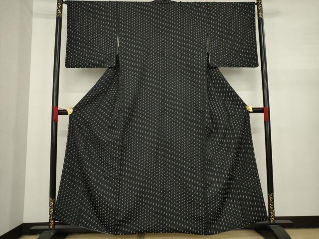 平和屋着物●お召　菱重ね文　黒地　ゑり善扱い　正絹　逸品　AAAY9044ck