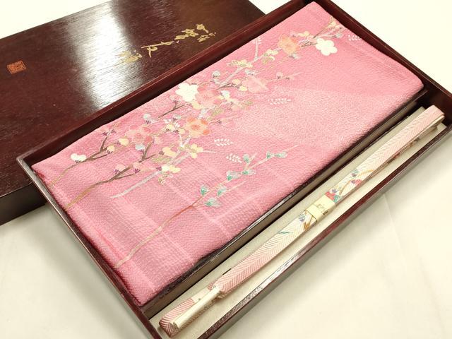 平和屋本店●和装小物 帯締め・帯揚げセット 加賀友禅 笹浪組 枝梅 暈し 正絹 逸品 ...