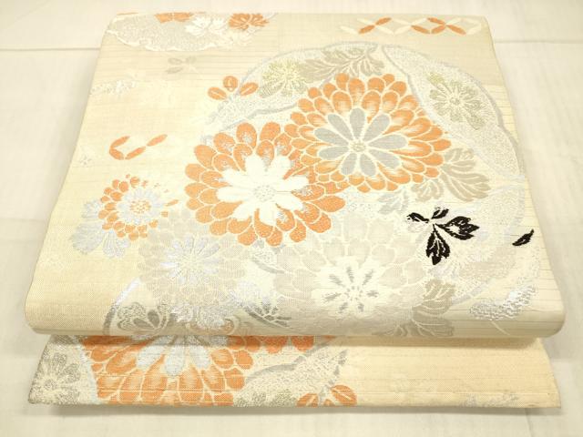 平和屋着物＊夏物 アンティーク 大正ロマン 丸帯 雪輪草花文 金銀糸 正絹 逸品 DAAW4508cm