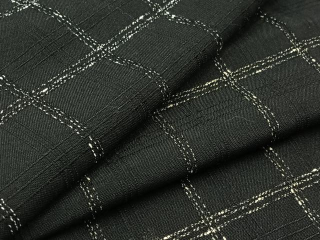 Kimono - 平和屋着物▽上質な紬　単衣　格子　黒地　正絹　逸品　AAAY9424jh