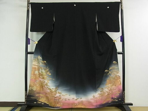 平和屋着物■豪華黒留袖 風景草花文 暈し染め 金彩 逸品 DAAB1809jm 平和屋着物■豪華黒留袖 風景草花文 暈し染め 金彩 逸品 DAAB1809jm