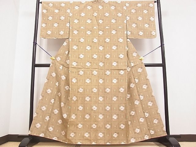 平和屋着物■上質な紬　格子花文　逸品　未使用　DAAE0182yyy