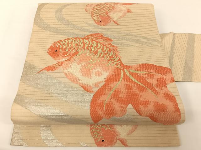 平和屋着物○八寸名古屋帯 紬地 魚 正絹 逸品 CAAX9584yk 平和屋