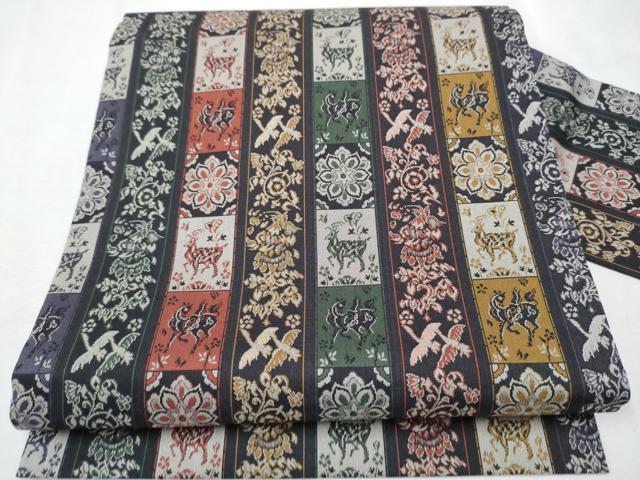 平和屋着物●全通柄　九寸名古屋帯　鹿　花鳥間道　正絹　逸品　CAAW4447hyのサムネイル