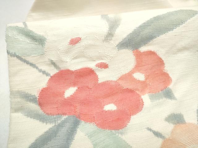 平和屋の平和屋着物●八寸名古屋帯　紬地　椿　正絹　逸品　CABK5670hy｜アングル3