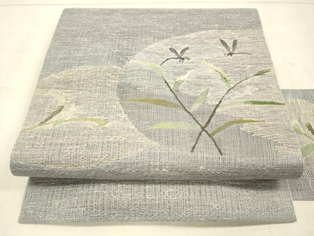 乐天商城 - 平和屋着物＊夏物　九寸名古屋帯　蜻蛉草葉文　正絹　逸品　DAAX0027cm