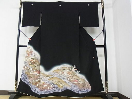 平和屋着物■豪華黒留袖 萬寿染 駒刺繍 鴛鴦花文 暈し染め 金彩 逸品 DAAC7610ud 平和屋着物■豪華黒留袖 萬寿染 駒刺繍 鴛鴦花文 暈し染め 金彩 逸品 DAAC7610ud
