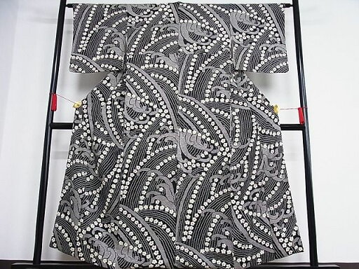 平和屋着物■上質な小紋 立波花文 黒地 正絹 逸品 AAAE4977Boa 平和屋着物■上質な小紋 立波花文 黒地 正絹 逸品 AAAE4977Boa