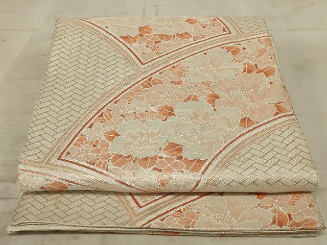 平和屋着物◎六通柄袋帯　唐織　地紙花文　銀糸　正絹　逸品　AAAY1455ou