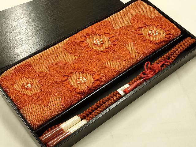 平和屋本店●和装小物　振袖用帯締め・帯揚げセット　柄絞り　花柄　金糸　撚り房　正絹　逸品　未使用　AABL5255ay