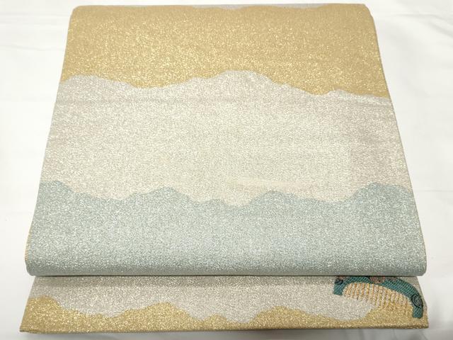 平和屋着物◎西陣　あずみの織物謹製　六通柄袋帯　霞文　金銀糸　正絹　逸品　CAAV2247ev