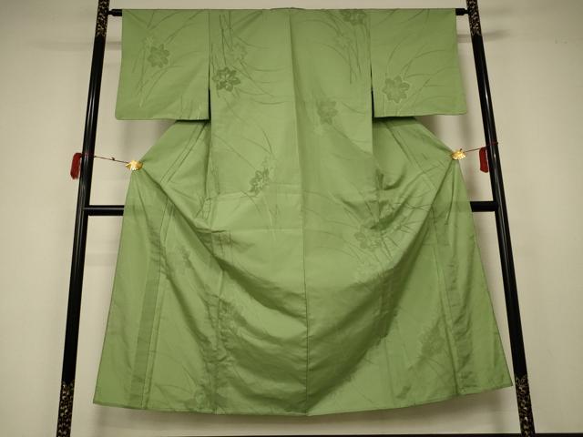 Undecorated - 平和屋着物＊夏物　色無地　草花紋紗　苗色　正絹　逸品　未使用　AABA2869jd