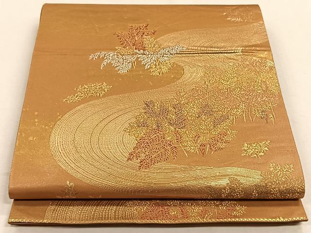 平和屋着物◎六通柄袋帯 好越優さか類池桃 金糸 正絹 逸品 CAAW3255qv