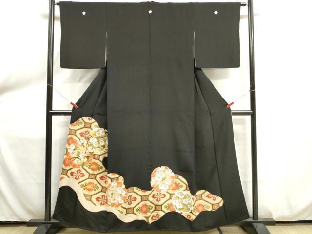 平和屋着物■豪華黒留袖　駒刺繍　雪輪吉祥花文　金彩　正絹　逸品　DAAV2052xg
