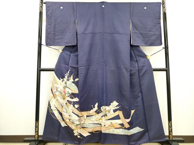 平和屋着物▼豪華色留袖　扇面飛鶴花文　金彩　金通し地　正絹　逸品　DABC6598fe