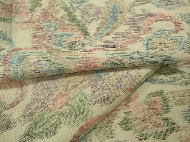 平和屋着物▽上質な紬　単衣　更紗花文　正絹　逸品　CAAW2842ut