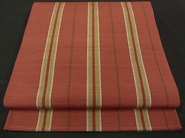 平和屋着物■両面　全通柄袋帯　紬地　縞　逸品　ch1032