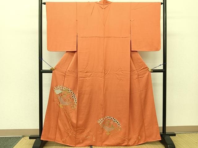 平和屋着物■豪華色留袖 総相良刺繍 扇面草花文 正絹 逸品 BAAS0847me