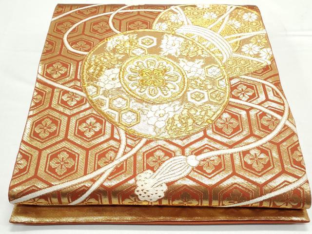平和屋着物◎六通柄袋帯　唐織　鼓花文　金糸　正絹　逸品　CAAY7230th