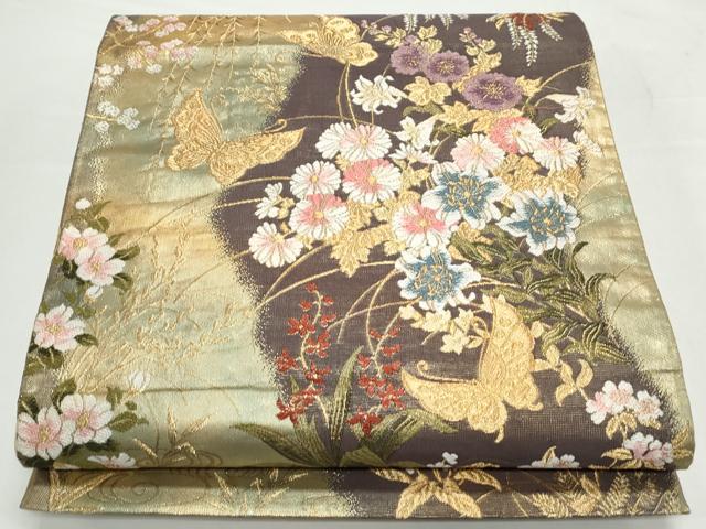 平和屋着物◎六通柄袋帯　唐織　花蝶文　金糸　正絹　逸品　CAAY7240th