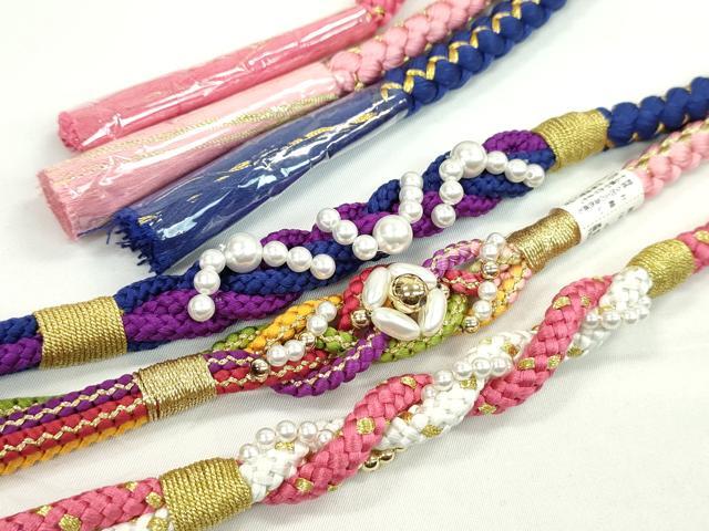 平和屋着物▼和装小物　帯締め3本セット　振袖用　飾り付き　パール　ピンク　今様...