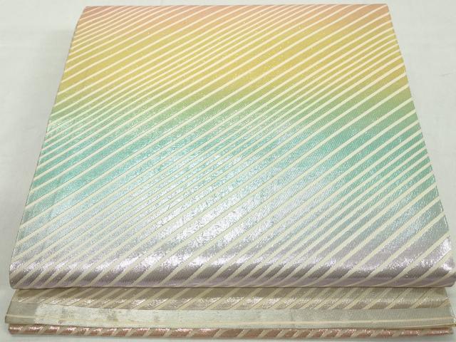 平和屋着物◎両面　全通柄袋帯　斜縞　正絹　逸品　DAAW1042qa
