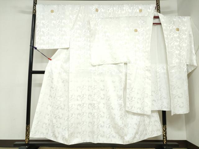 平和屋着物●男性　色紋付　長羽織セット　霞地紋　白色　キングサイズ　洗える着物　DABC2414ud