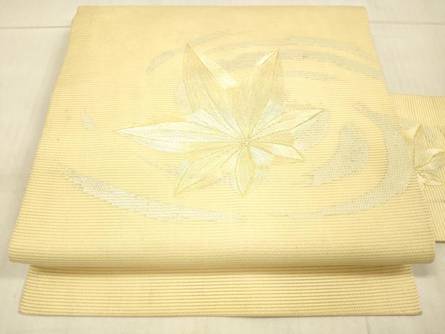 平和屋着物＊夏物　九寸名古屋帯　駒刺繍　竜田川　銀糸　正絹　逸品　DAAV3777cm