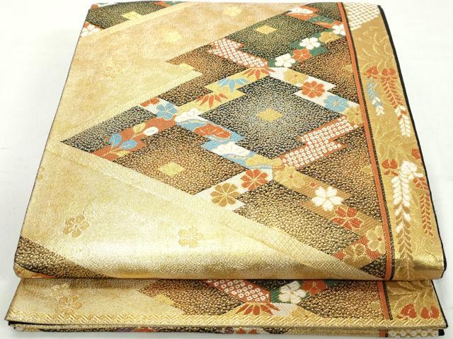 平和屋着物◎佐賀錦　六通柄袋帯　松皮菱花文　黒地　金糸　正絹　逸品　DAAW1049qa