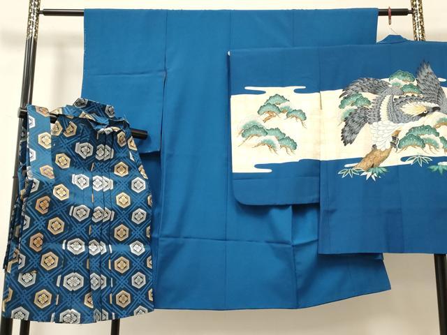Kimono （For Girls） - 平和屋着物[]七五三　男の子　祝着・羽織・行灯袴セット　駒刺繍　鷹　鷲　松文　金彩　DABC5134ma