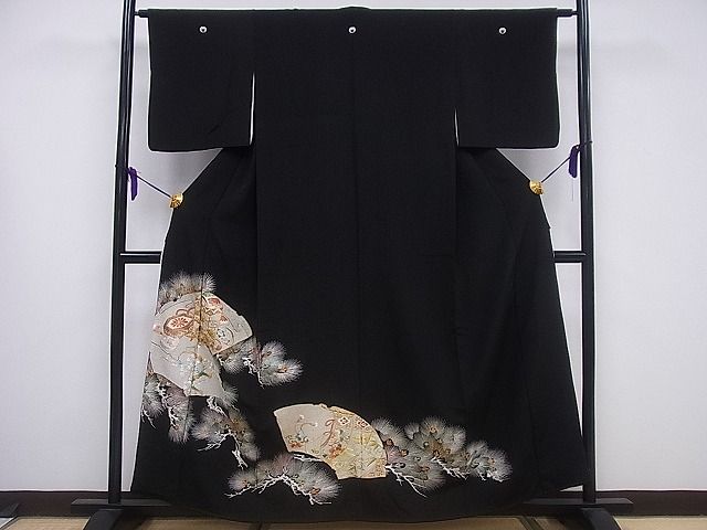 平和屋着物■豪華黒留袖 刺繍 地紙重ね貝桶枝花文 金銀彩 逸品 CAAF3322id