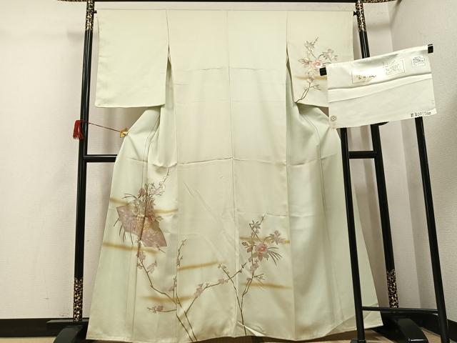 Full-Length Under-Kimono - 平和屋着物●訪問着　地紙枝花文　宝彩友仙　金銀彩　反端付き　正絹　逸品　未使用　AABH6824ph