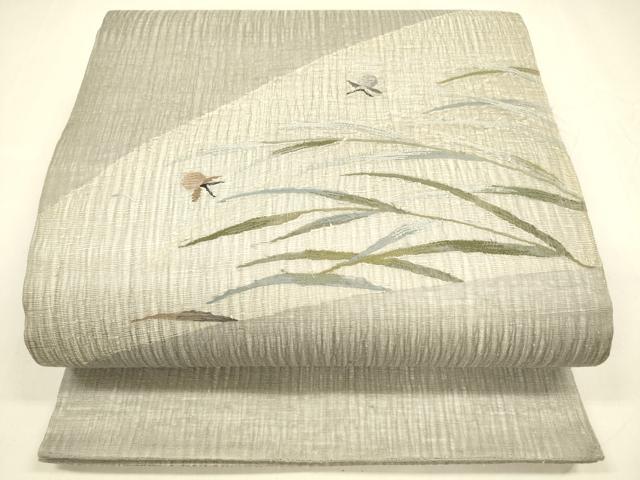 平和屋着物＊夏物　太鼓柄袋帯　夏虫草葉文　正絹　逸品　DABA0248cm