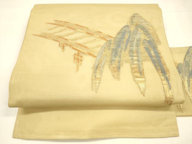 平和屋着物＊夏物　九寸名古屋帯　渡橋枝垂れ柳文　金糸　正絹　逸品　DABA0255cm