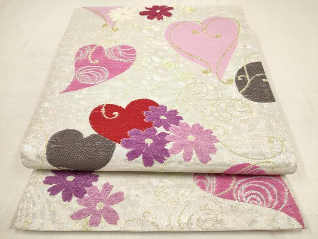 平和屋着物●振袖用　六通柄袋帯　an・an　モール　ハート　花　金銀糸　逸品　AAAT3724wj