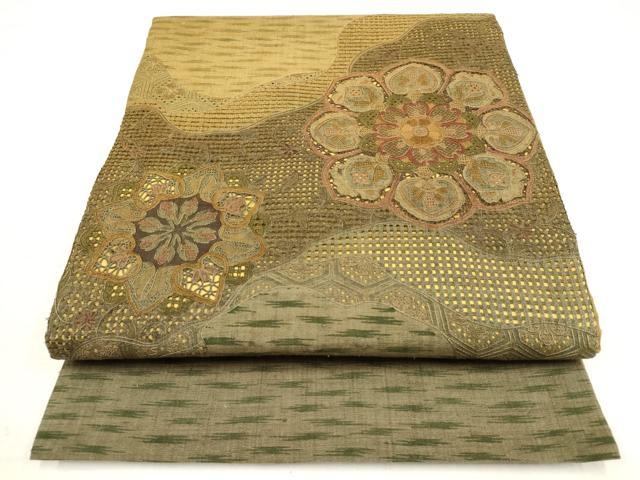 平和屋着物●中国三大刺繍　汕頭刺繍　スワトウ刺繍　袋帯　紬地　霞草花文　正絹　逸品　AAAT3750wj