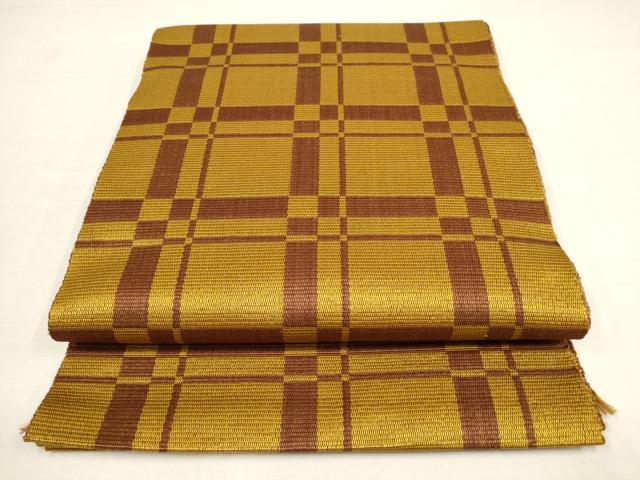 平和屋着物●本場黄八丈　八寸名古屋帯　単帯　格子　正絹　逸品　AAAT3797wj