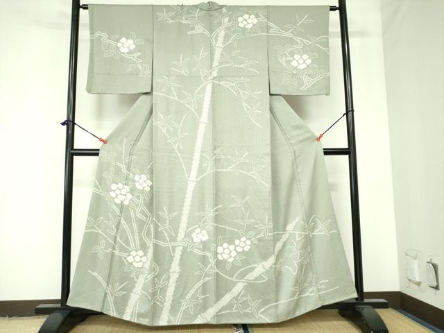 Full-Length Under-Kimono - 平和屋着物●訪問着　絞り　笹竹花文　正絹　逸品　DAAX1245op