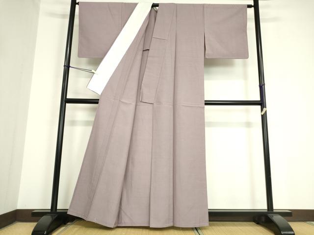 平和屋着物▽手織結城紬　単衣　梅鼠色　証紙付き　正絹　逸品　未使用　DAAV5775az