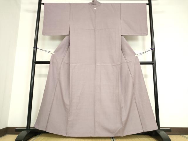 平和屋着物▽手織結城紬　単衣　梅鼠色　証紙付き　正絹　逸品　未使用　DAAV5775az