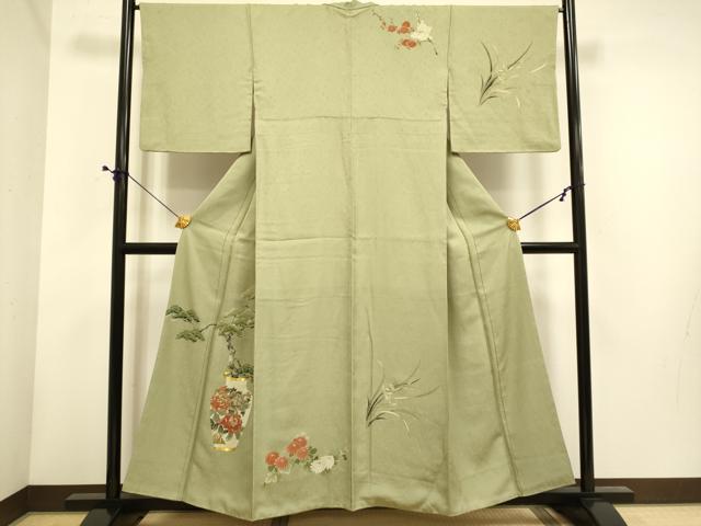 Kimono - 平和屋着物■訪問着　駒刺繍　陶器花松文　金彩　正絹　逸品　DABE9595du