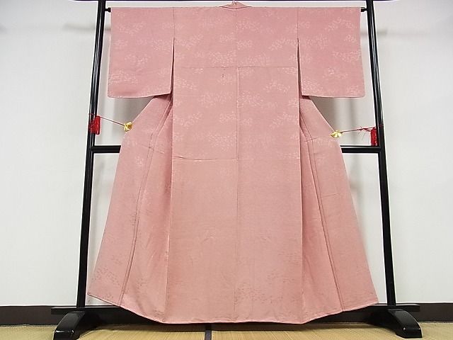 平和屋着物■上質な色無地 風景草花地紋 蘇芳香色 正絹 逸品 未使用 AAAE9144Bzg