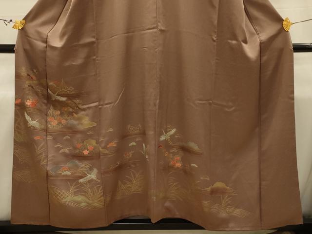 平和屋着物■色留訪問着　刺繍　飛鶴風景文　暈し染め　金糸　金彩　正絹　逸品　AABJ1985sx