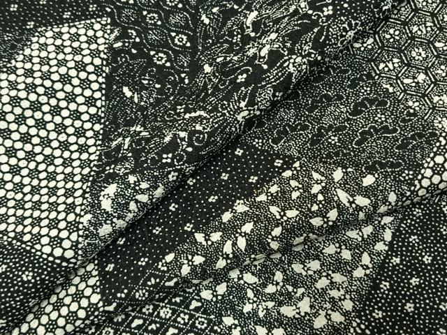 平和屋着物●上質な小紋　切嵌文　黒地　正絹　逸品　AABJ4776fy